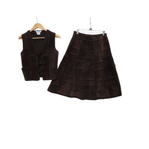 Vintage Modern Junior Brown Suede Patchwork Skirt & Vest See Details For Size